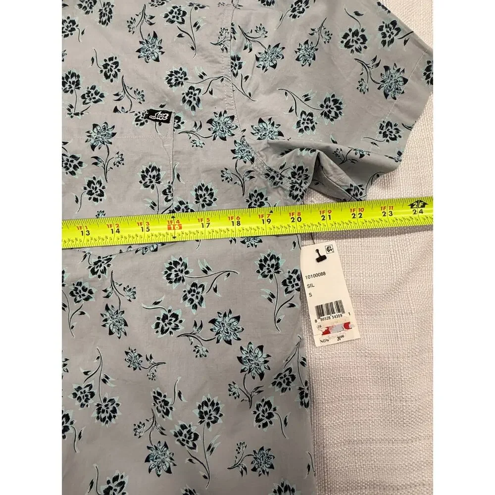 Lost Enterprises Mens Small Floral Button Up Shirt Gray Blue Short Sleeve NWT Su